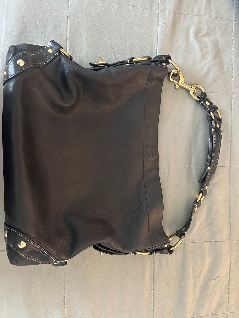 Coach Black Leather Shoulder Bag with Gold Hardware